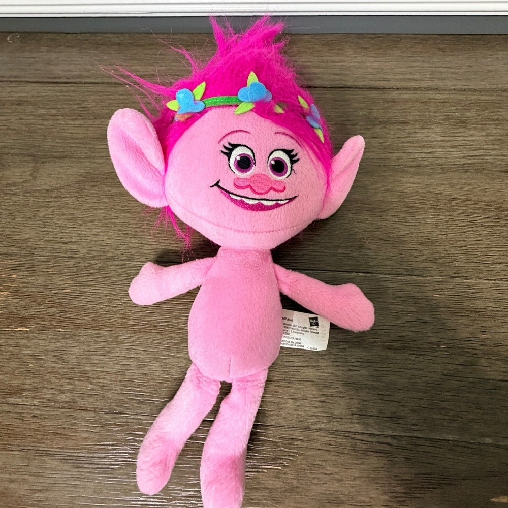 Dreamworks Trolls Poppy Plush Toy Pink Flowers Hair Kids 2015 Hasbro